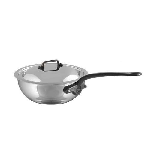 Mauviel M'COOK CI Curved Splayed Saute Pan With Lid, Cast Iron Handle, 3.4-Qt