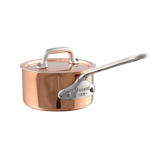 Mauviel M'MINIS Copper Sauce Pan With Lid, Stainless Steel Handles, 0.32-Quart