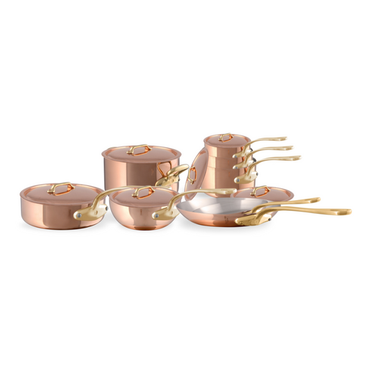 Mauviel M'Heritage 200 B 14-Piece Copper Cookware Set With Brass Handles