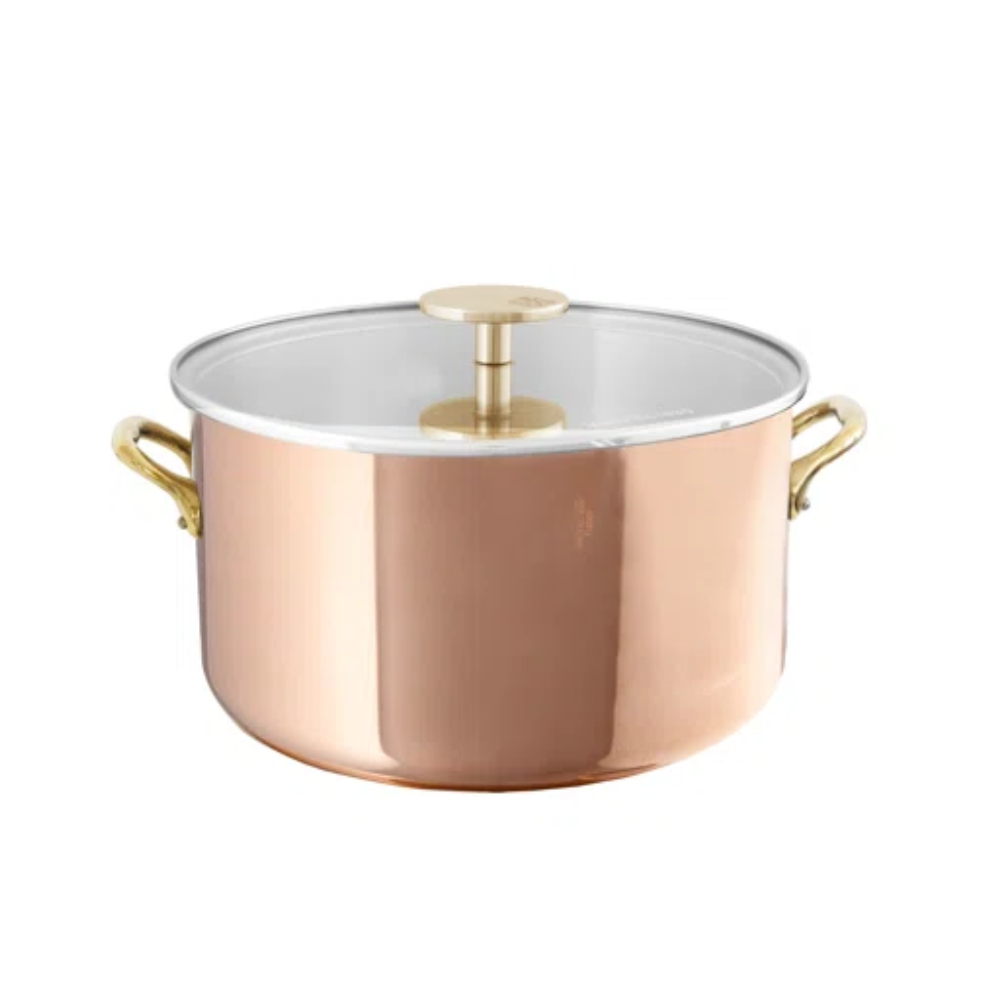 Mauviel M'TRIPLY B Polished Copper & Stainless Steel Stewpan With Glass Lid, Brass Handles, 6.1-Qt