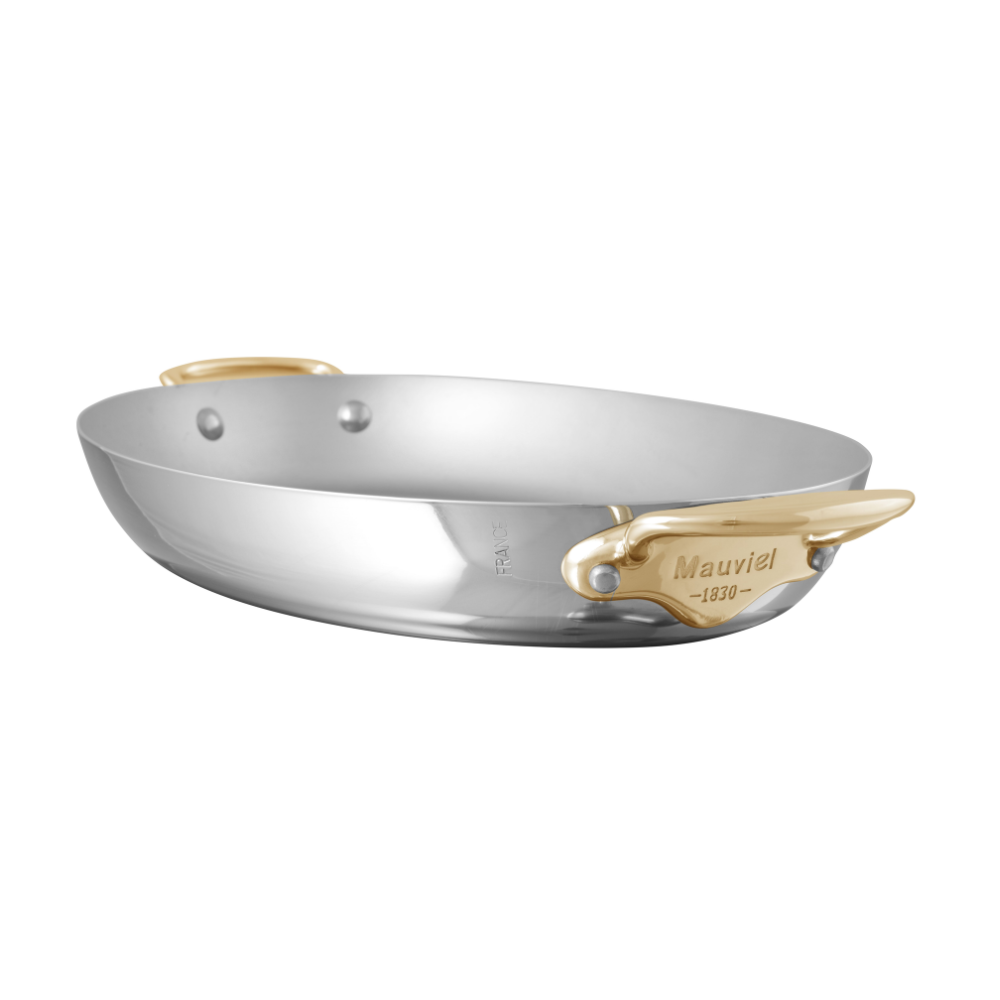 Mauviel M'COOK B 5-Ply Oval Pan With Brass Handles, 9.8-In