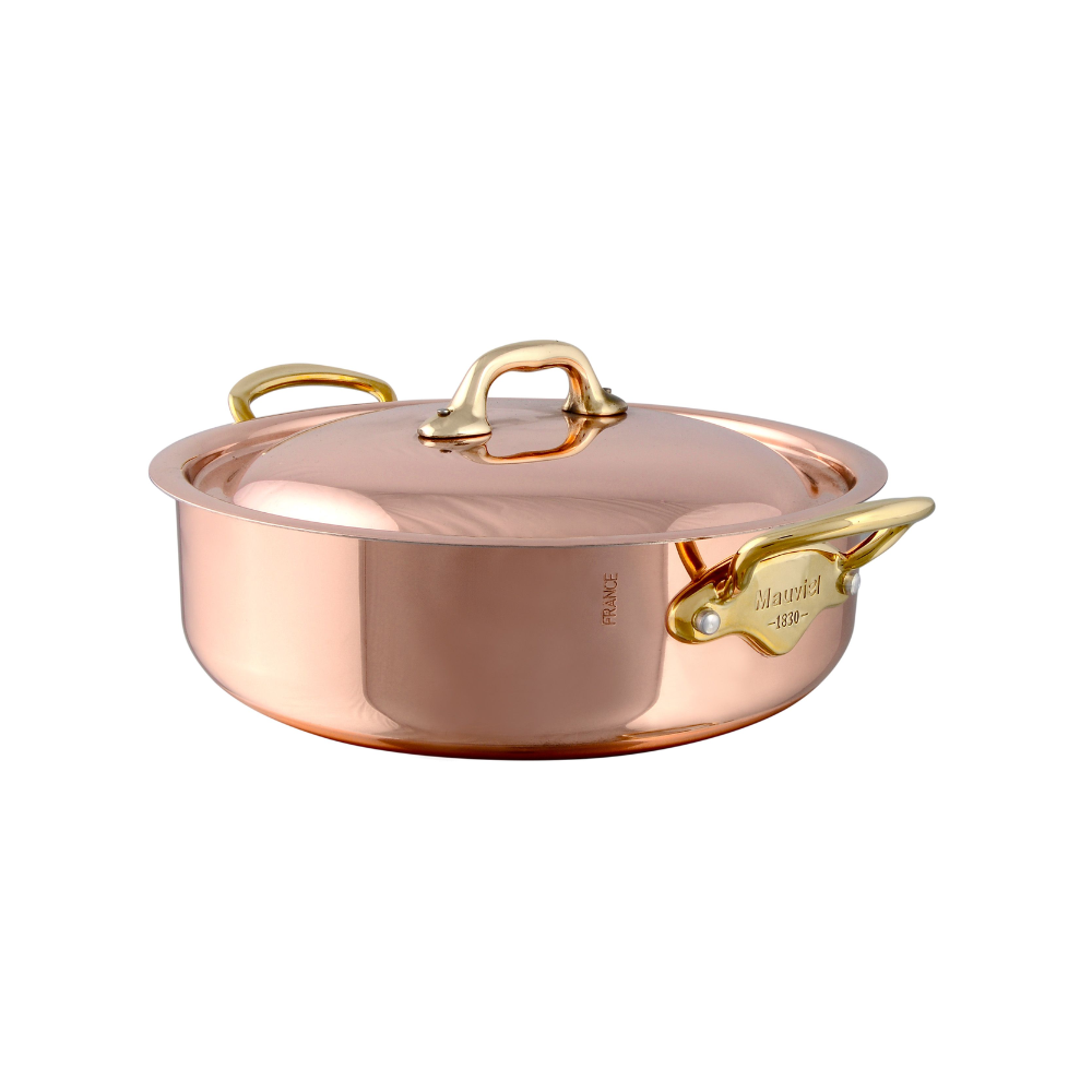 Mauviel M'Heritage 150 B Copper Rondeau With Lid &  Brass Handles, 3.5-Qt