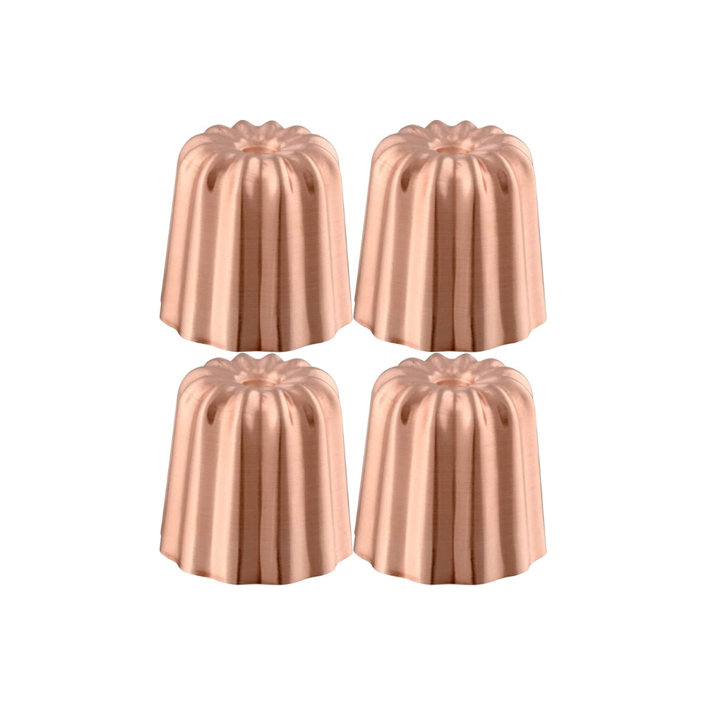 Mauviel M'PASSION Copper 4-Piece Copper Tinned Canele Mold Set, 1.8-In