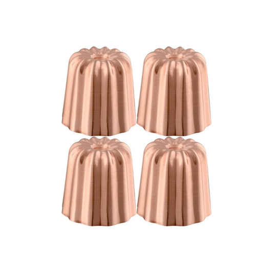 Mauviel M'PASSION Copper 4-Piece Copper Tinned Canele Mold Set, 1.8-In