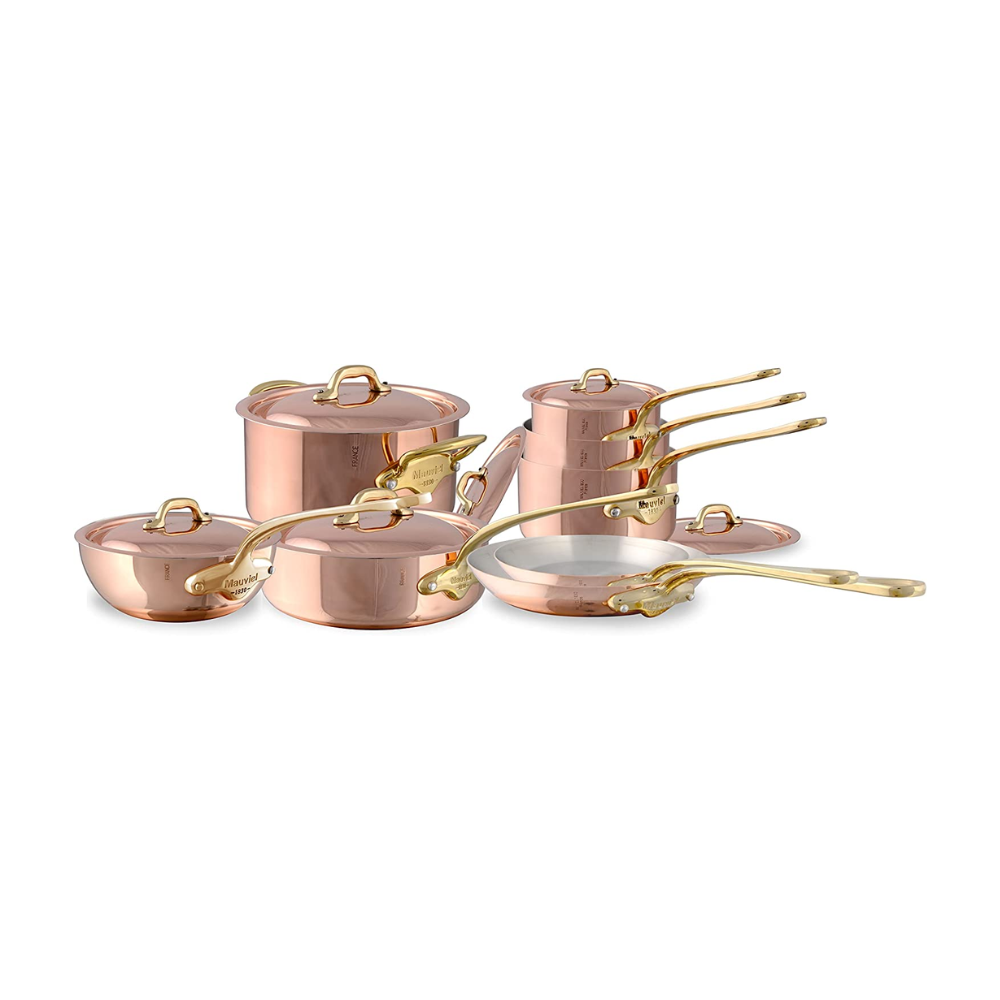 Mauviel M'Heritage 150 B 14-Piece Copper Cookware Set With Brass Handles