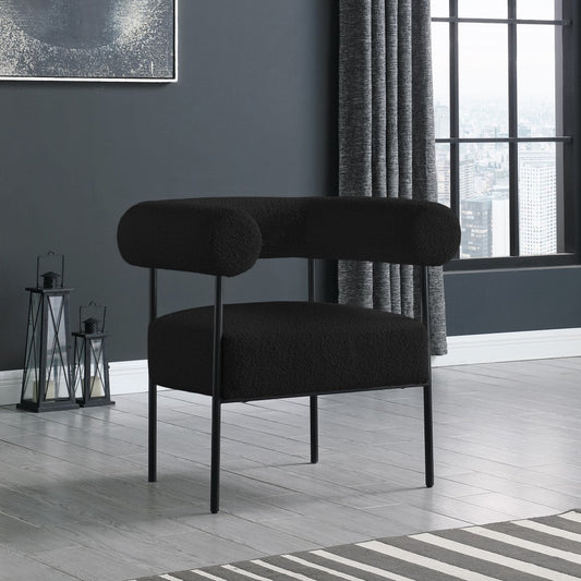 Blake Modern Accent Chair with Curved Back and Sturdy Matte Black Metal Frame for Stylish Living