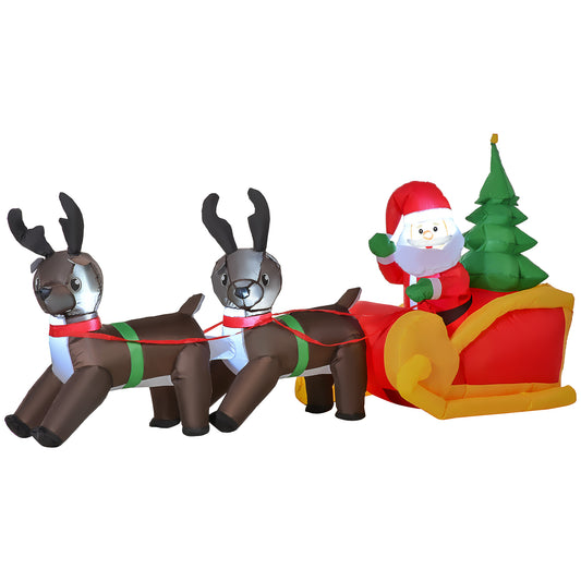 HOMCOM 7’ Inflatable LED Lit Christmas Santa & Reindeer, Outdoor Santa Decorations Christmas, Christmas Lawn Ornaments