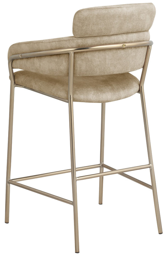 Yara Contemporary Counter Stool with Luxurious Velvet and Brushed Brass Finish for Stylish Seating