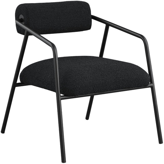 Carly Boucle Fabric Accent Chair – Modern Midcentury Design with Matte Black Frame & Bold Lines