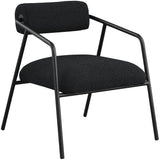 Carly Boucle Fabric Accent Chair – Modern Midcentury Design with Matte Black Frame & Bold Lines