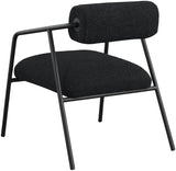 Carly Boucle Fabric Accent Chair – Modern Midcentury Design with Matte Black Frame & Bold Lines