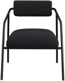 Carly Boucle Fabric Accent Chair – Modern Midcentury Design with Matte Black Frame & Bold Lines