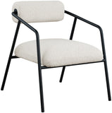 Carly Boucle Fabric Accent Chair – Modern Midcentury Design with Matte Black Frame & Bold Lines