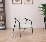 Carly Boucle Fabric Accent Chair – Modern Midcentury Design with Matte Black Frame & Bold Lines
