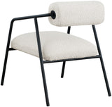 Carly Boucle Fabric Accent Chair – Modern Midcentury Design with Matte Black Frame & Bold Lines