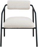 Carly Boucle Fabric Accent Chair – Modern Midcentury Design with Matte Black Frame & Bold Lines