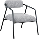 Carly Boucle Fabric Accent Chair – Modern Midcentury Design with Matte Black Frame & Bold Lines