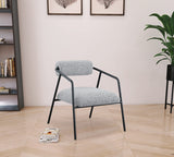 Carly Boucle Fabric Accent Chair – Modern Midcentury Design with Matte Black Frame & Bold Lines