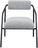 Carly Boucle Fabric Accent Chair – Modern Midcentury Design with Matte Black Frame & Bold Lines
