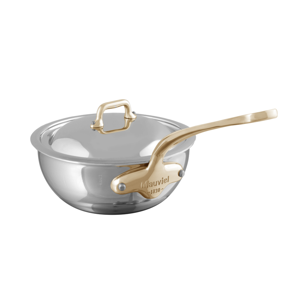 Mauviel M'COOK B 5-Ply Curved Splayed Saute Pan With Lid, Brass Handle, 3.4-Qt