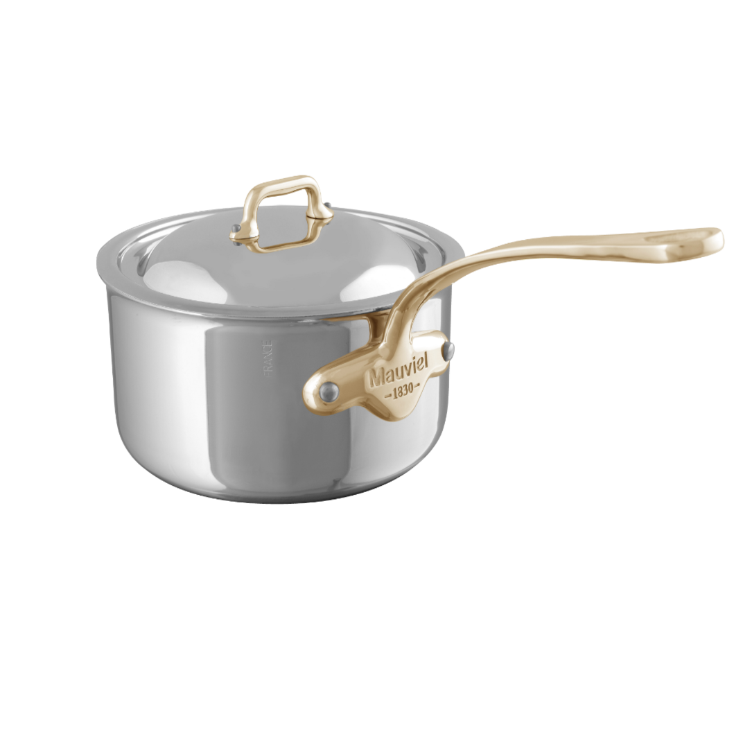 Mauviel M'COOK B Sauce Pan With Lid, Brass Handles, 9.5-Qt