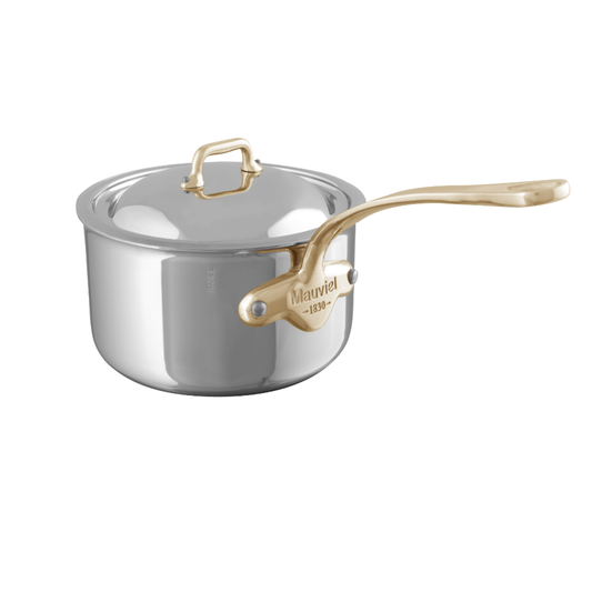 Mauviel M'COOK B Sauce Pan With Lid, Brass Handles, 1.2-Qt