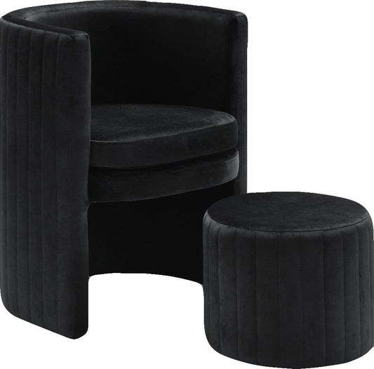 Selena Velvet Contemporary Accent Chair and Ottoman Set - Chic Barrel Design with Tufted Elegance
