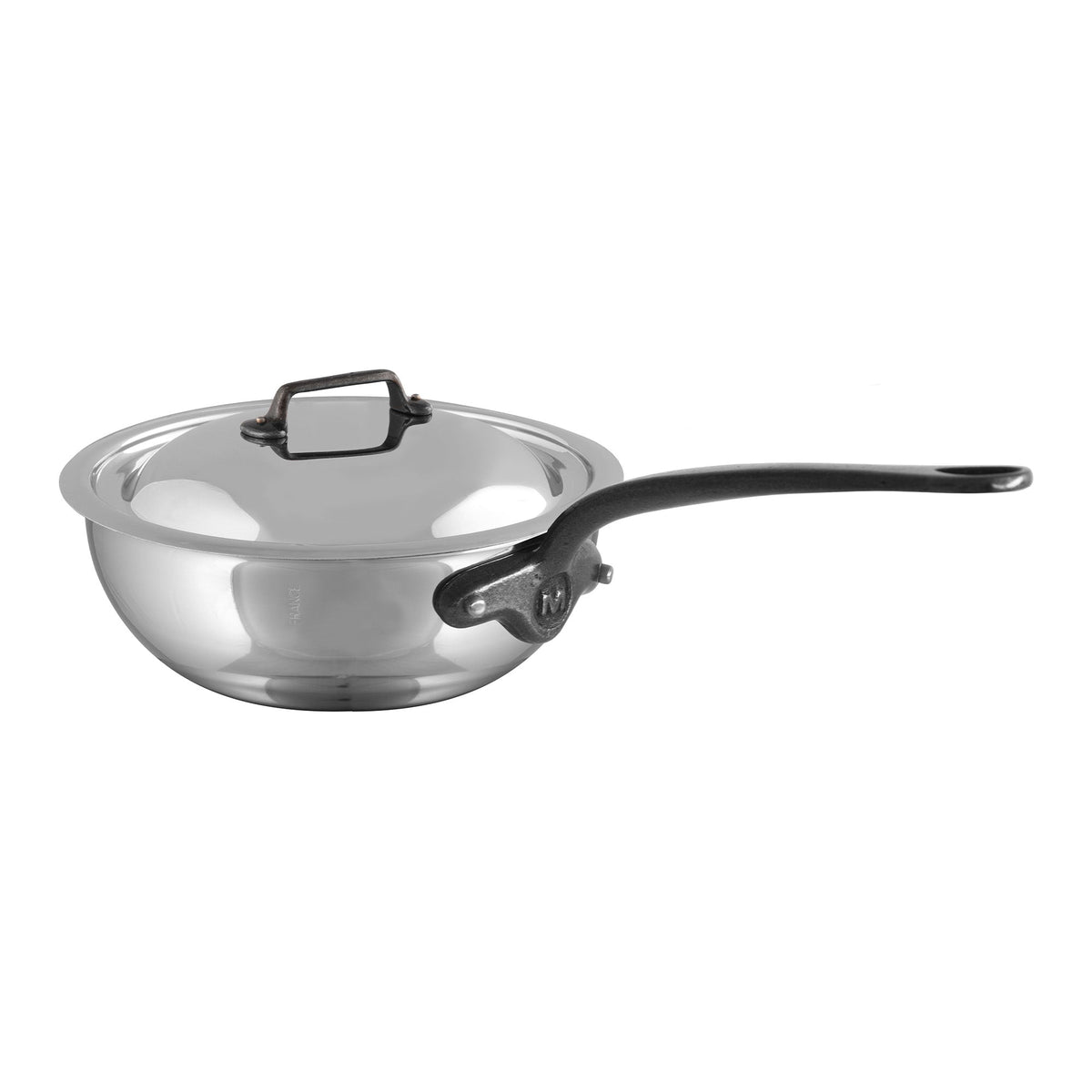 Mauviel M'COOK CI Curved Splayed Saute Pan With Lid, Cast Iron Handle, 1.1-Qt