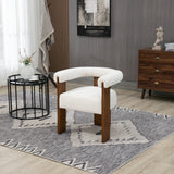 Barrel Cream Boucle Fabric Dining Chair - Elegant Mid-Century Design with Solid Wood Frame & Luxe Finish