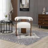 Barrel Cream Boucle Fabric Dining Chair - Elegant Mid-Century Design with Solid Wood Frame & Luxe Finish