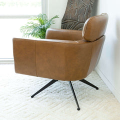 Camila Mid-Century Modern Tan Leather Lounge Chair