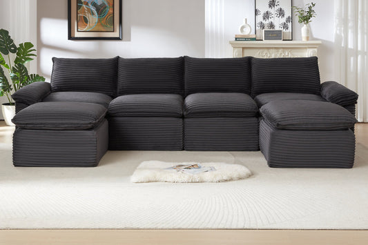 DERVAL 141" 4-Seater Sofa with 2 Ottomans