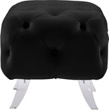 Crescent Contemporary Ottoman - Chic Velvet Seating with Deep Button Tufting and Acrylic Legs