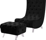 Crescent Contemporary Ottoman - Chic Velvet Seating with Deep Button Tufting and Acrylic Legs