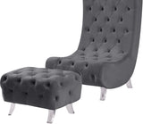 Crescent Contemporary Ottoman - Chic Velvet Seating with Deep Button Tufting and Acrylic Legs