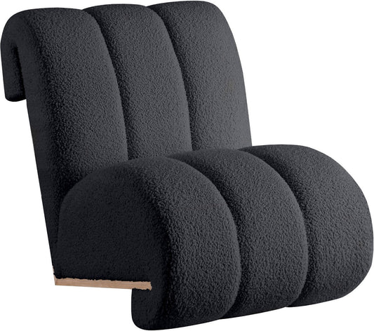 Swoon Contemporary Faux Sheepskin Accent Chair with Deep Channel Tufting and Sturdy Oak Frame