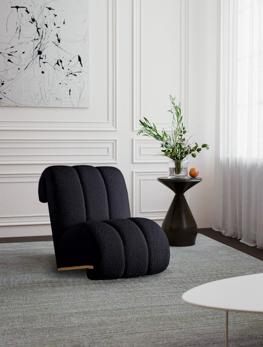 Swoon Contemporary Faux Sheepskin Accent Chair with Deep Channel Tufting and Sturdy Oak Frame