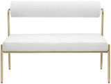 Carly Bench - Contemporary Vegan Leather Seat with Boucle Back and Durable Brushed Brass Frame