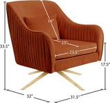 Paloma Cognac Velvet Accent Chair with Gold Swivel Base - Plush Comfort for Modern Living Spaces