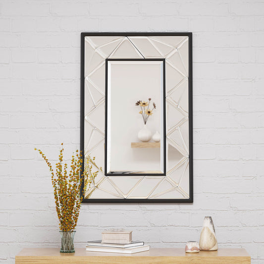 Full Length Modern Rectangle Wall Mirror with Faux Wood Frame, Tempered Glass, No Assembly Required, 3.6" L x 0.8" W x 35.5" H, Clear