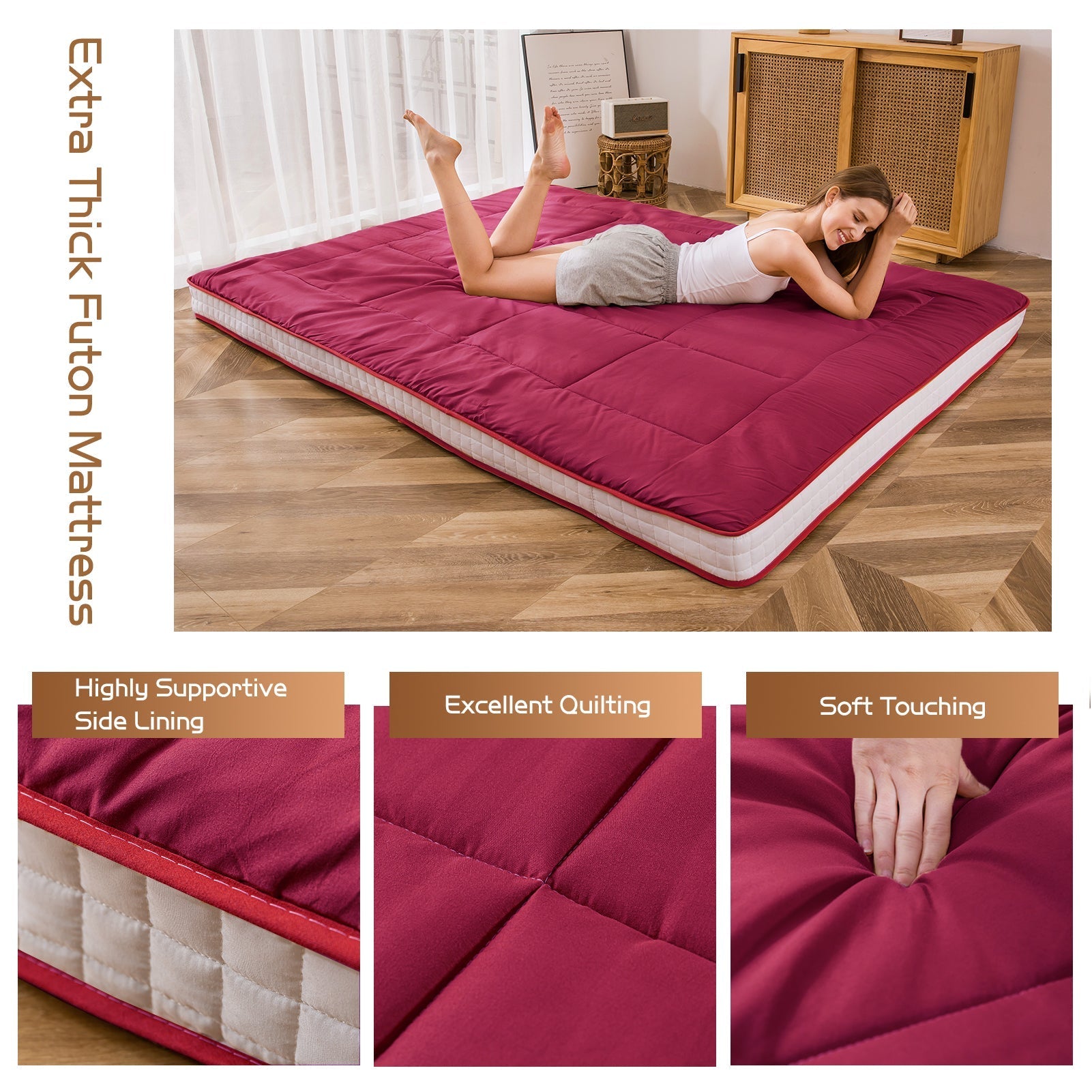 MAXYOYO Padded Comfortable Floor Mattress, Magenta