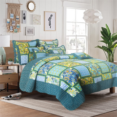 9pc Quilt Set -Patchwork 100% Cotton Bedspreads - Turquoise