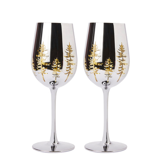 Crystal Christmas Tree Stemmed Wine & Water Glasses - Set of 2