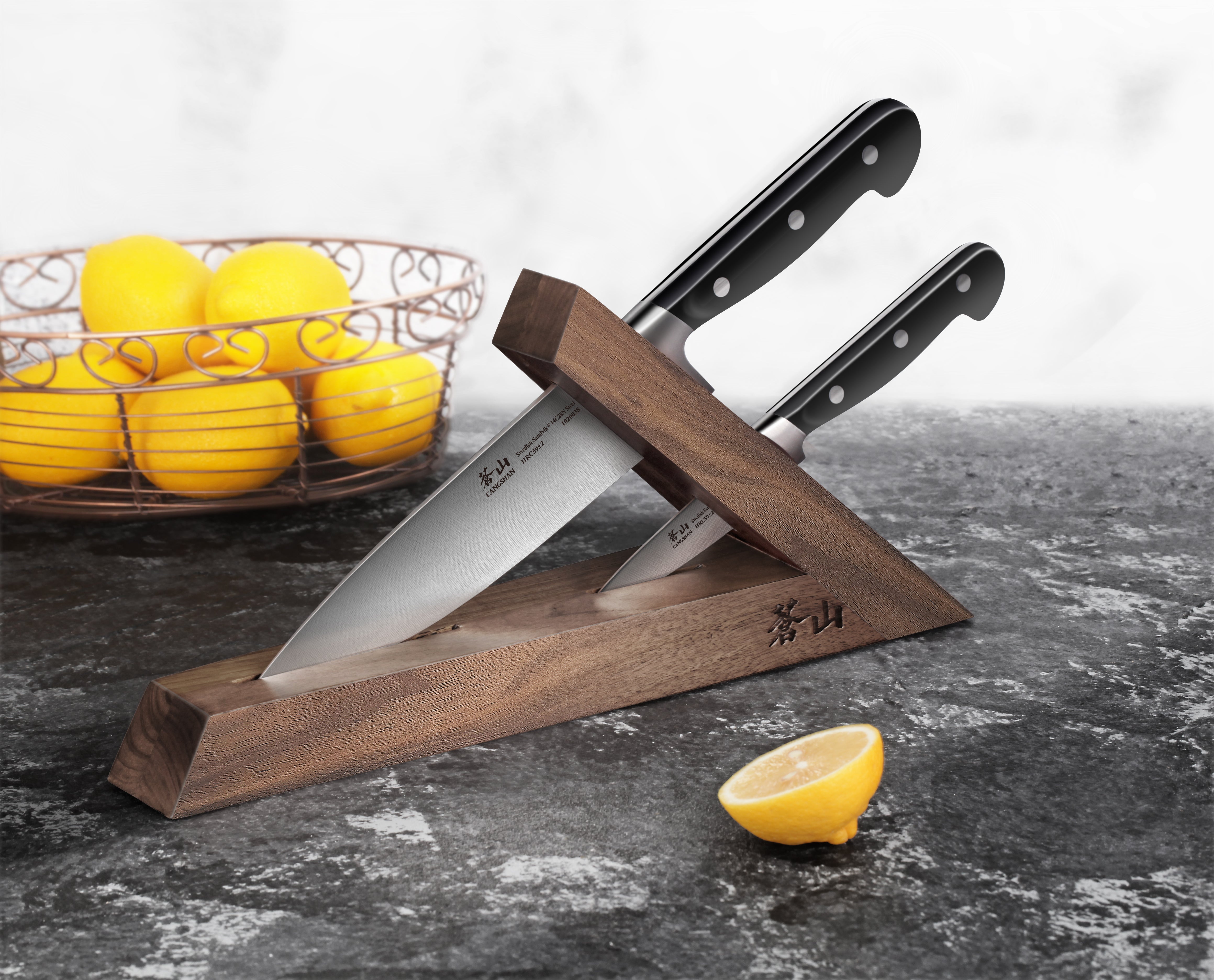 TV2 Series 3-Piece TAI Knife Block Set, Forged Swedish 14C28N Steel, Walnut Block, 1021585