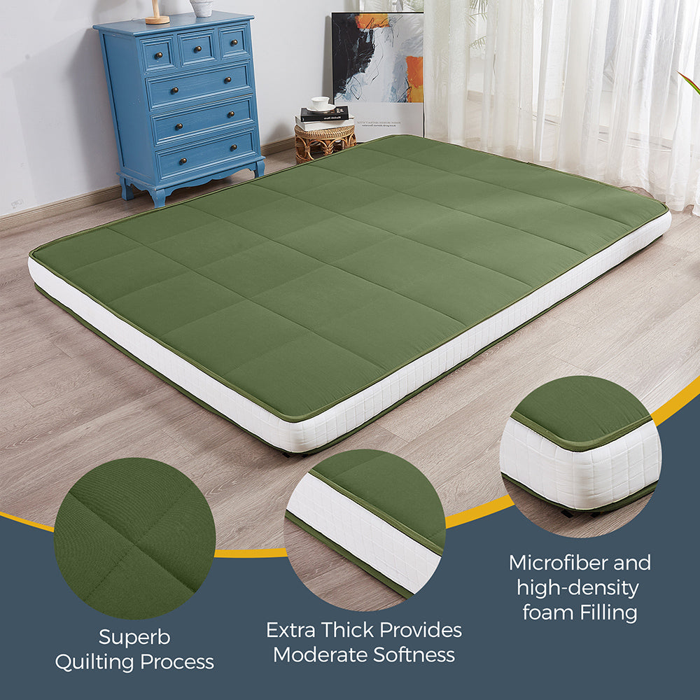 MAXYOYO 4" Square Japanese Floor Futon Mattress, Topper Mattress Pad, Green