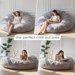 MAXYOYO Giant Fur Bean Bag Chair for Adult, Round Soft Fluffy BeanBag with Machine Washable Cover, Grey