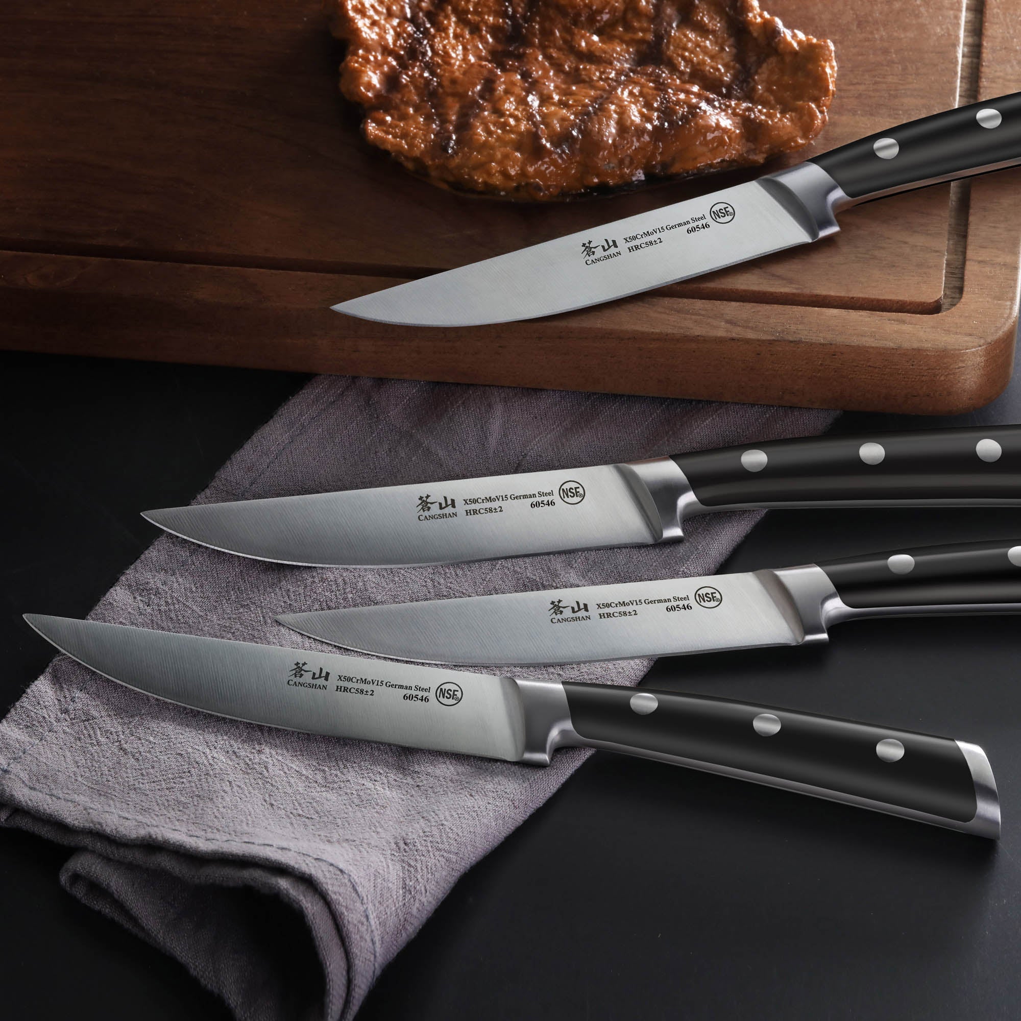 S Series 4-Piece 5-Inch Steak Knife Set, Straight Edge Blade, Forged German Steel, 1020359