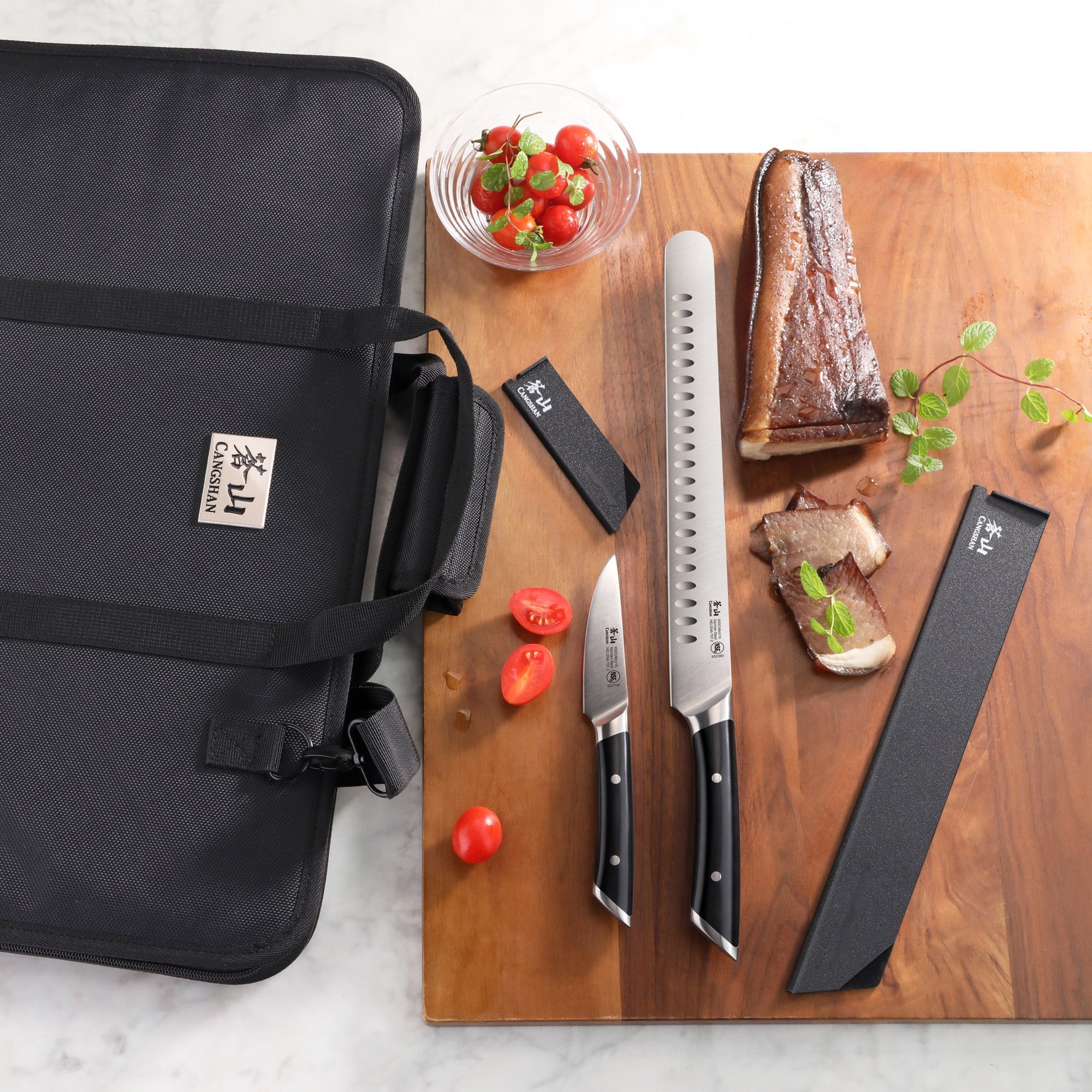 HELENA Series 9-Piece BBQ Knife Set with Black Bag, Forged German Steel