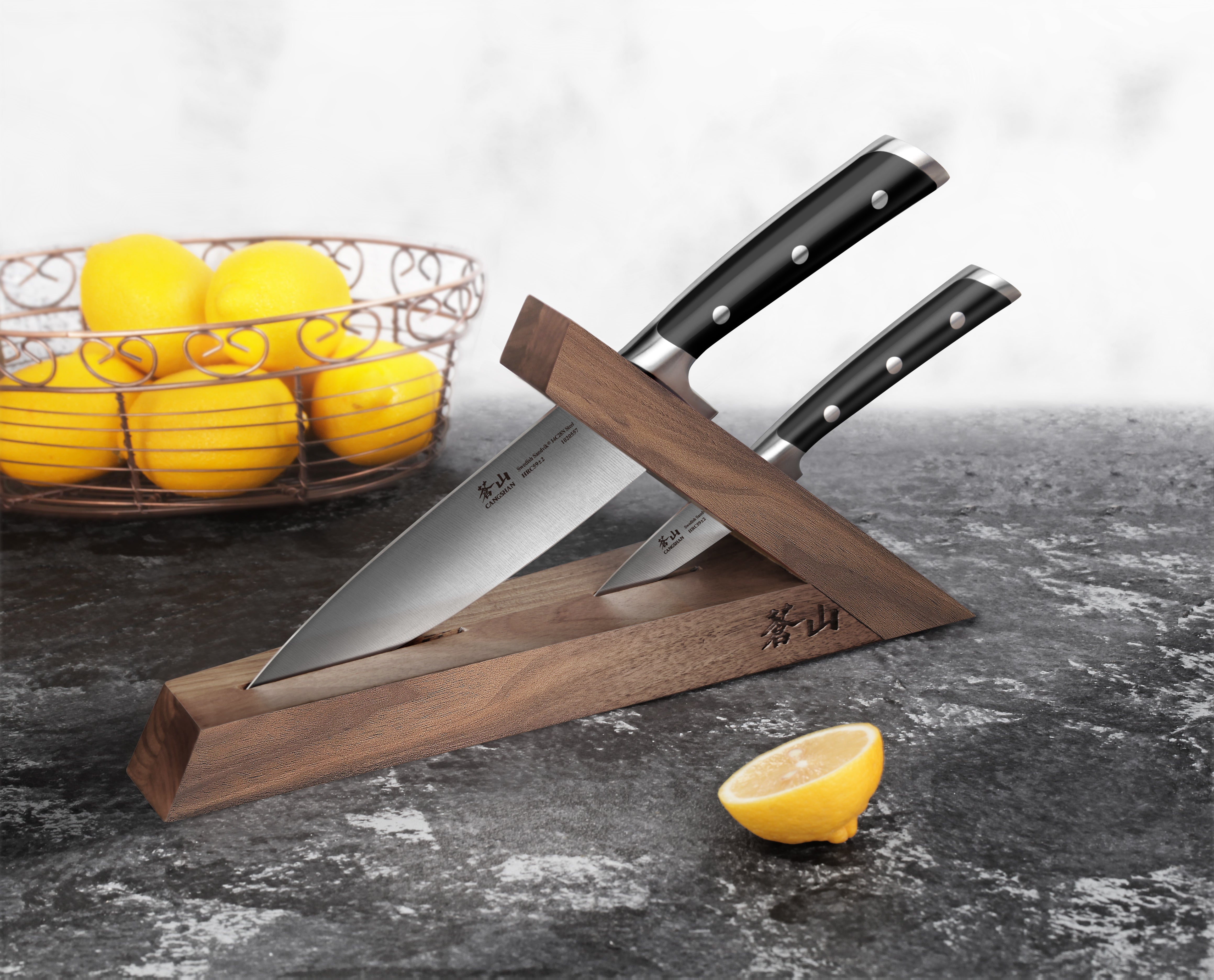 TS Series 3-Piece TAI Knife Block Set, Forged Swedish 14C28N Steel, Walnut Block, 1021417