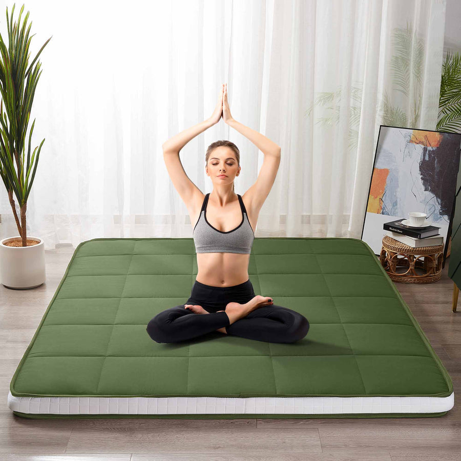 MAXYOYO Padded Japanese Floor Mattress, Green Foldable Roll Up Futon Mattress